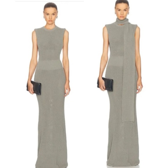 NWT Aya Muse Knit Long Dress with Scarf in Slate Green Size S - Picture 1 of 14